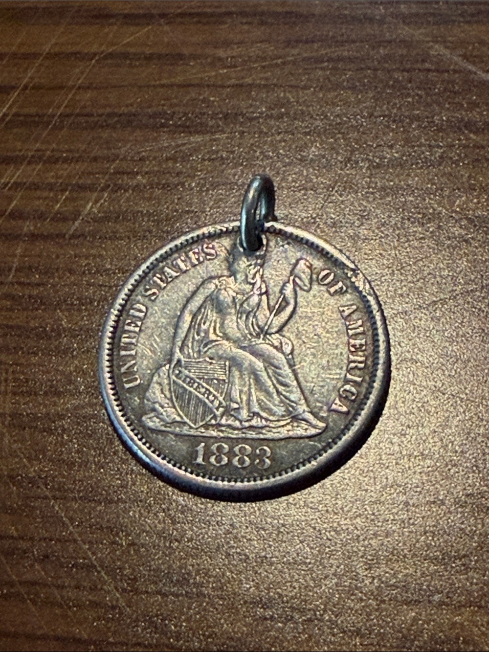 Antique 1883 Seated Liberty Silver Dime Love Token Pendant Monogram SHM ✨